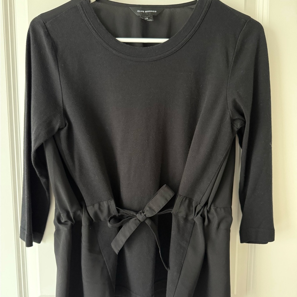 Black 3/4 Sleeve Top with Waist Tie